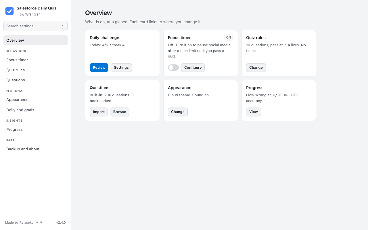 The options page with themes